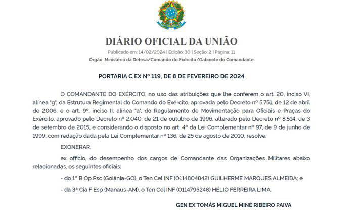 Exército,militares,exonerados,dois