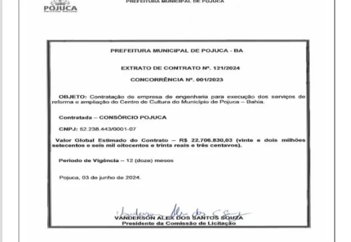 centro de cultura,Prefeito de Pojuca,milhões,reforma