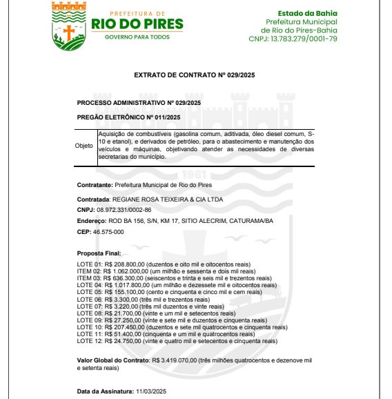 Prefeitura de Rio do Pires abre licitação de R$ 4,4 milhões para combustíveis 6 Prefeitura de Rio do Pires,4 milhões para combustíveis