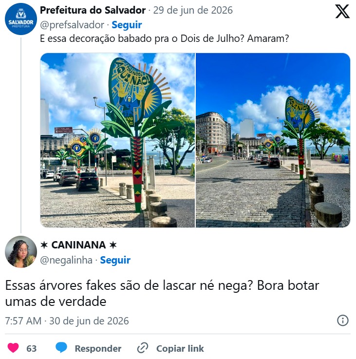 Gestão Bruno Reis,criticada por decorar Salvador,bananeiras artificiais