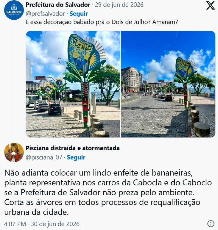 Gestão Bruno Reis,criticada por decorar Salvador,bananeiras artificiais