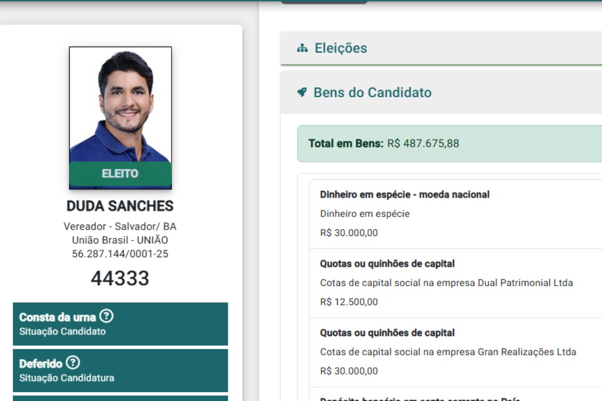 Duda Sanches,declaração de bens