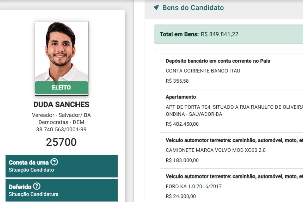 Duda Sanches,declaração de bens