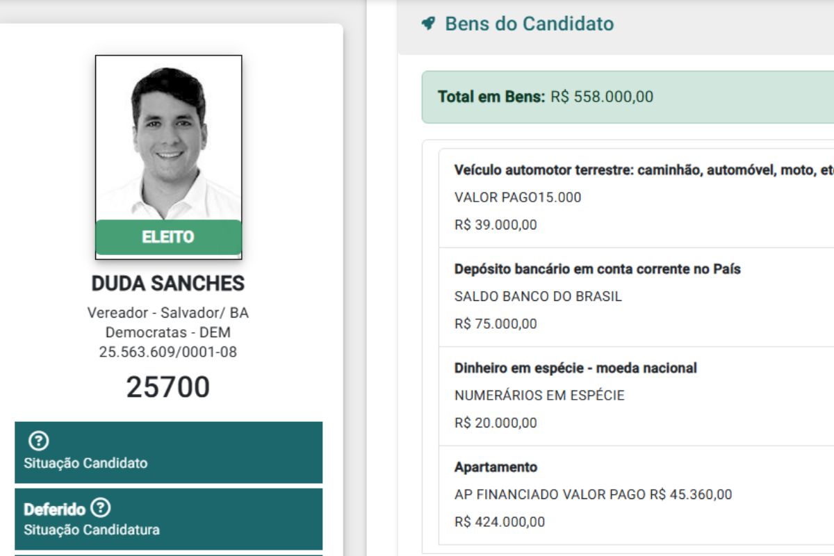 Duda Sanches,declaração de bens